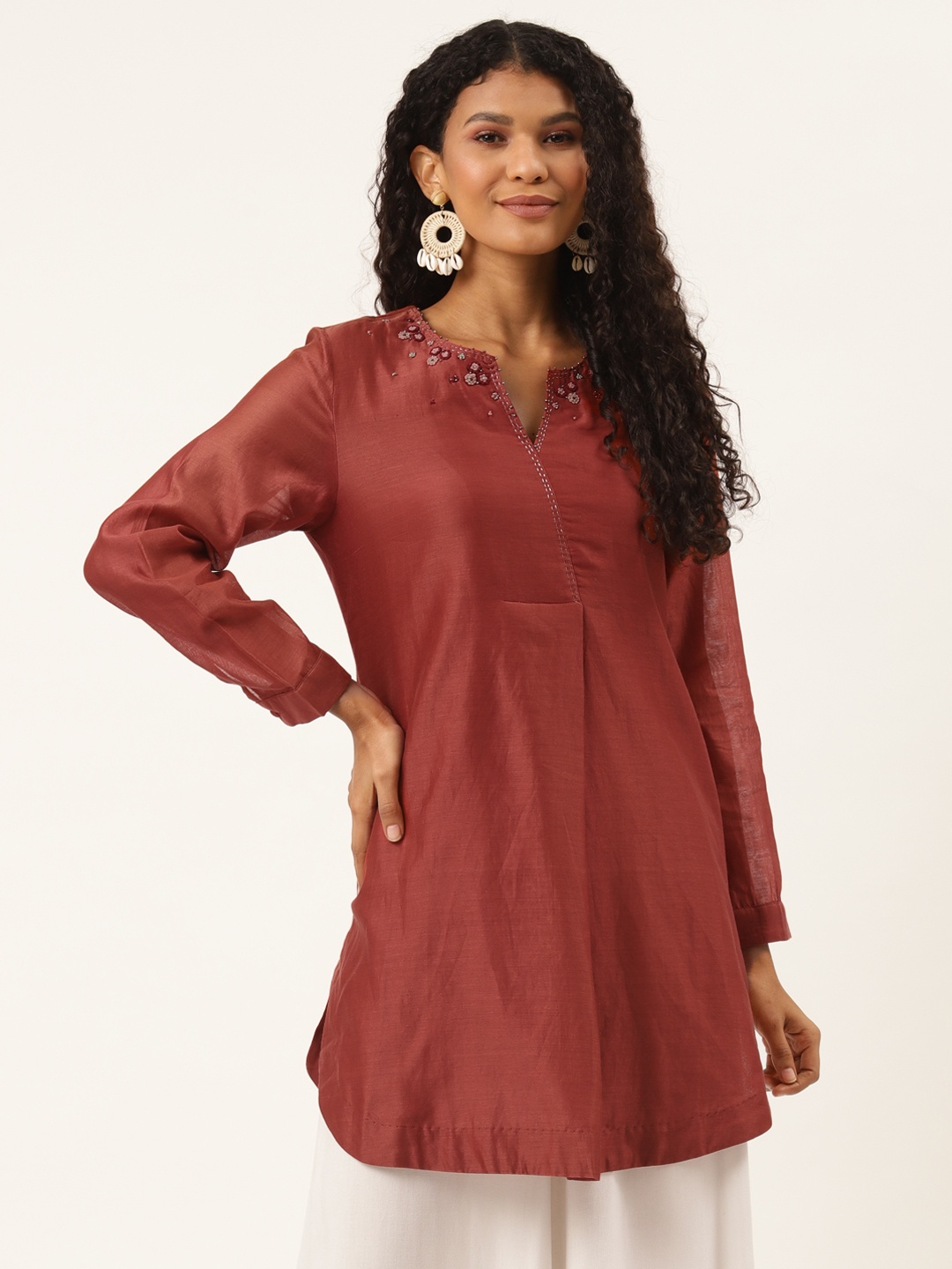 

Ancestry Women Rust Red Solid Kurta