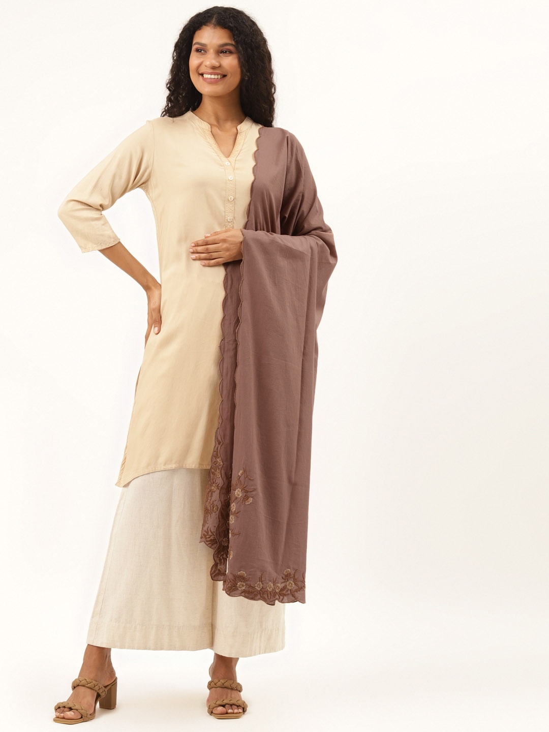 

Ancestry Taupe Solid Pure Cotton Dupatta
