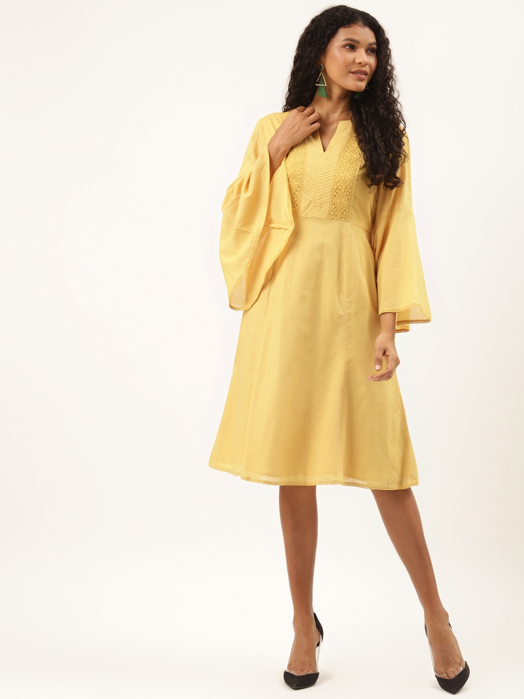 

Ancestry Yellow Lace Detail A-Line Dress with Pockets