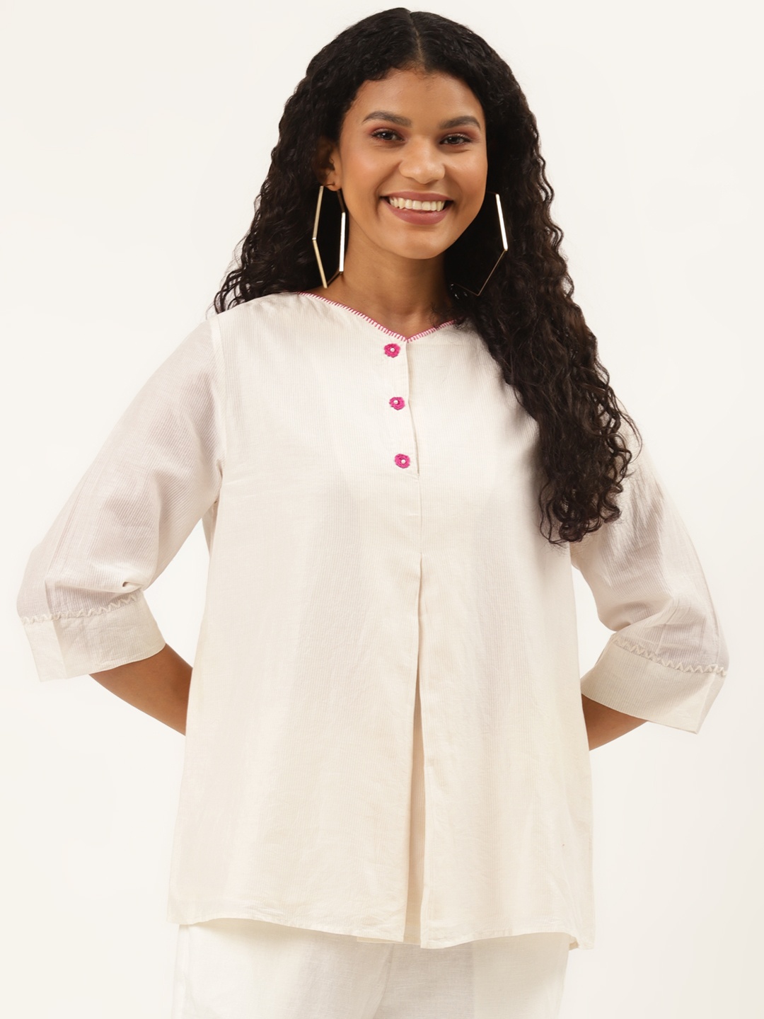 

Ancestry White Cotton Silk Solid Regular Top