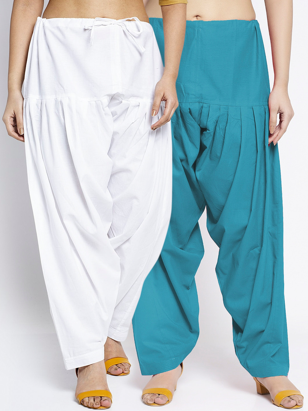 

GRACIT Women Set Of 2 White & Sky Blue Solid Cotton Salwar