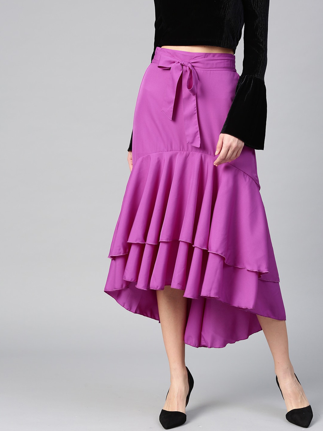 

Bitterlime Women Purple Solid Peplum Knee-Length Skirt