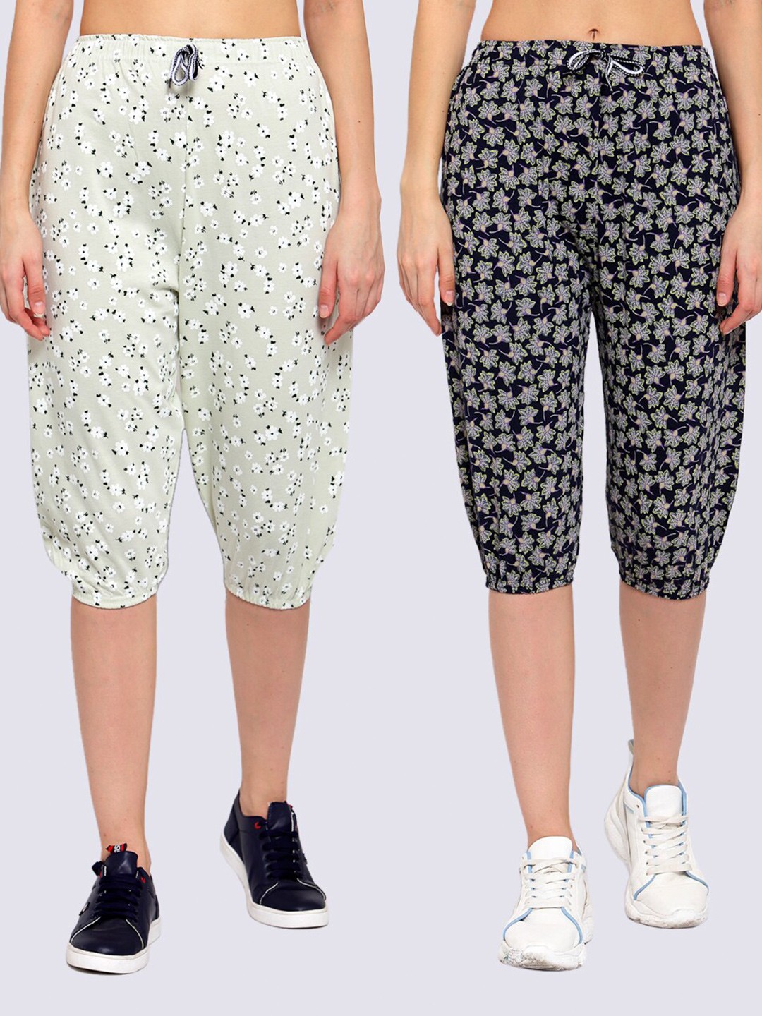 

KLOTTHE Women Grey & Black Pack of 2 Printed Capris