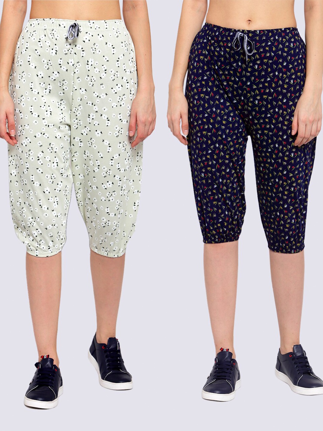 

KLOTTHE Pack Of 2 Women Navy Blue & Grey Printed Pure Cotton Capris