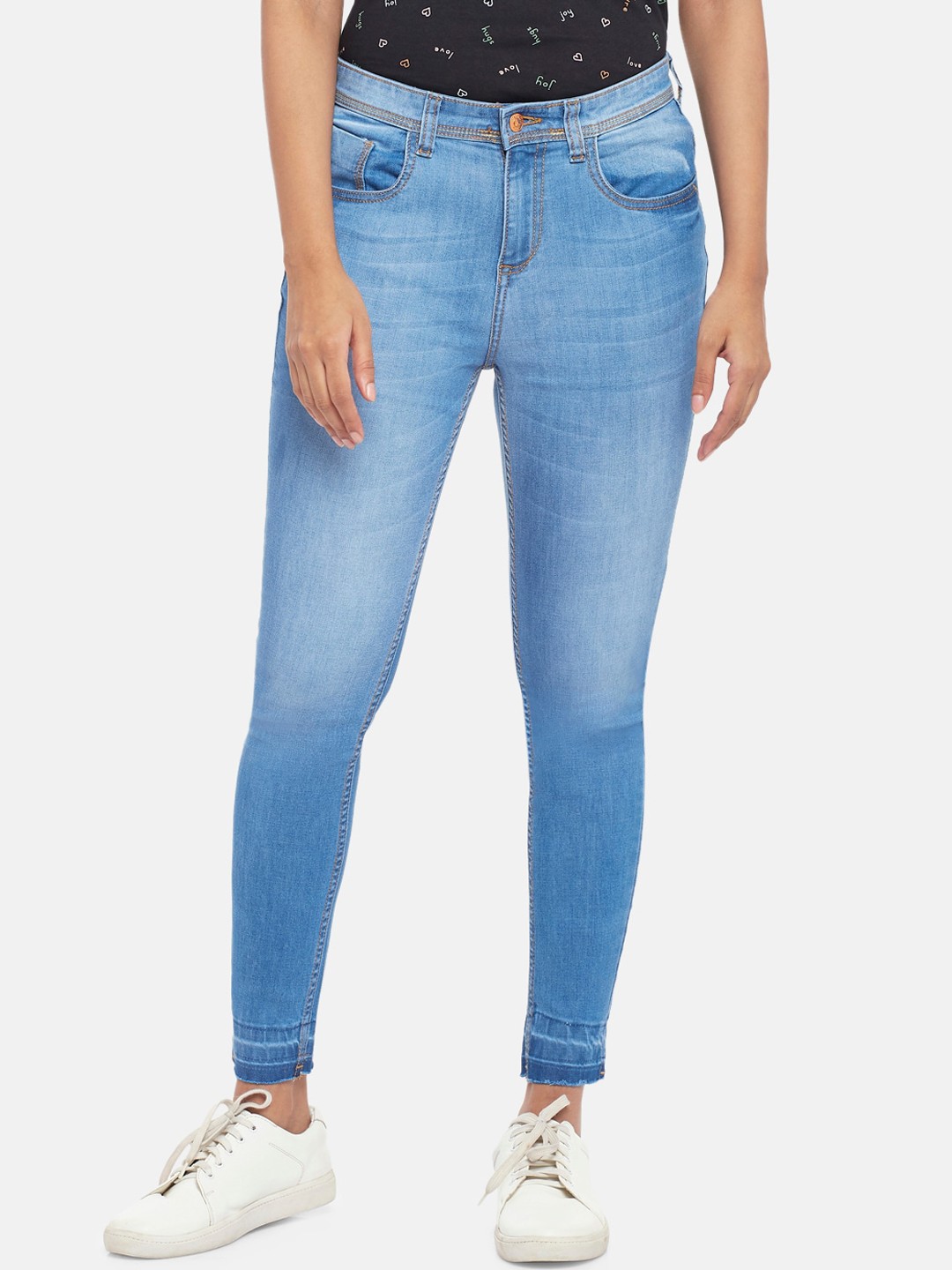 

People Women Blue Skinny Fit Heavy Fade Jeans