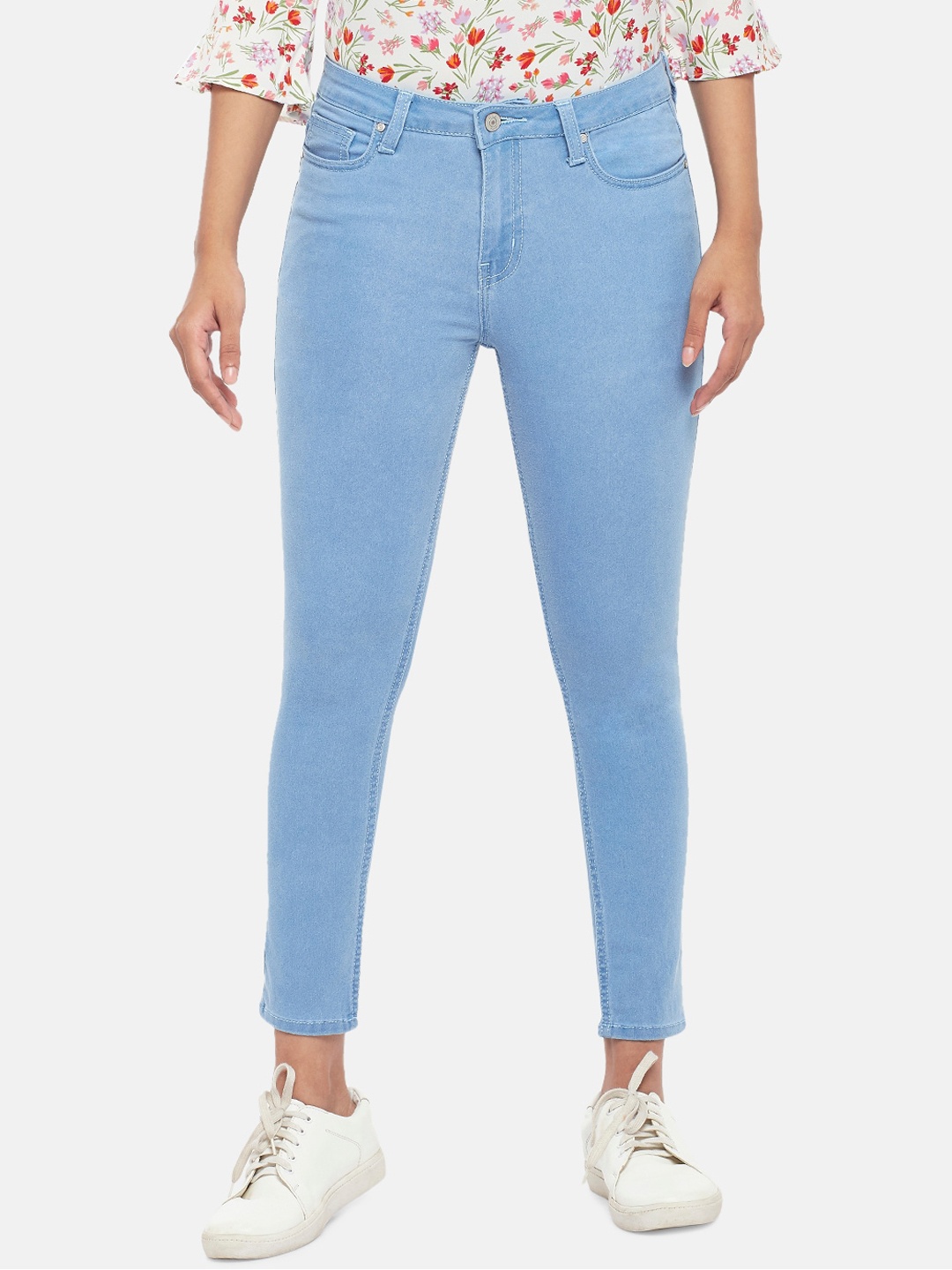 

People Women Blue Slim Fit Cropped Stretchable Jeans