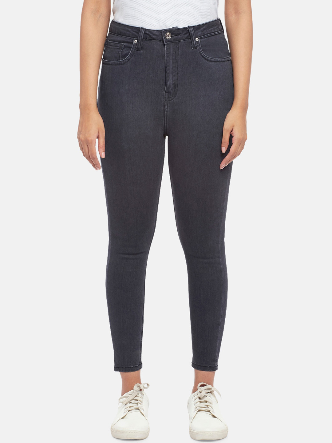 

People Women Black Super Skinny Fit High-Rise Jeans