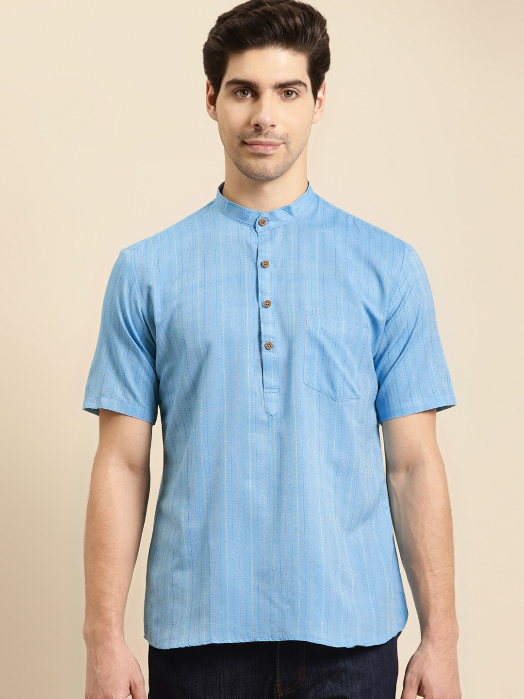 

RAJUBHAI HARGOVINDAS Men Blue Striped Kurta