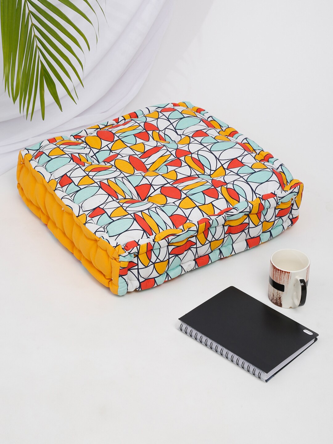 

Fabindia White & Orange Printed Cotton Floor Cushion