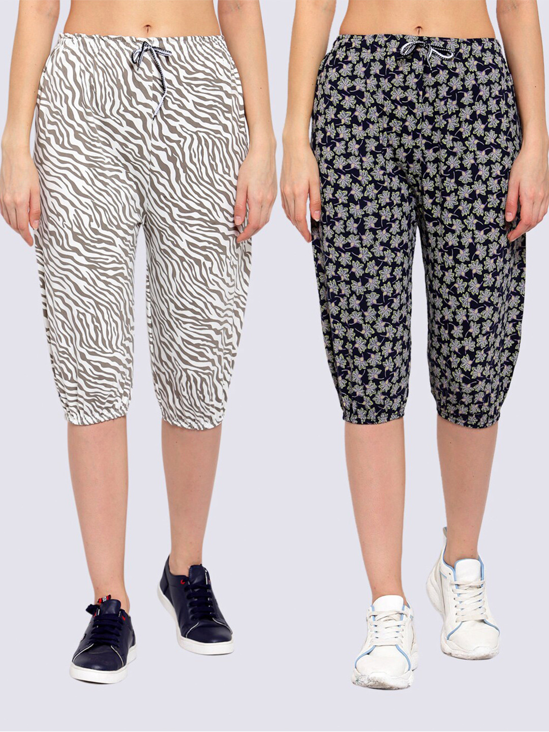 

KLOTTHE Women Pack Of 2 Pure Cotton Printed Capris, Black