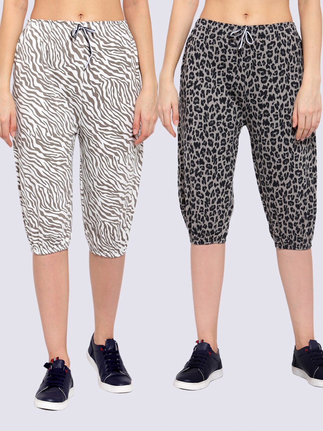 

KLOTTHE Women Pack of 2 Black & Grey Printed Capris