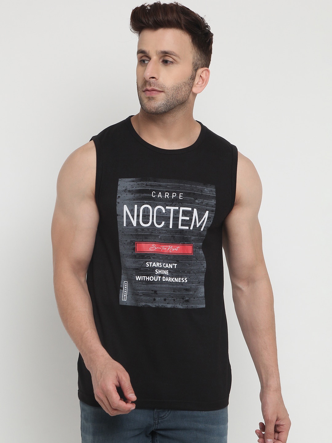 

CHKOKKO Men Black & White Typography Printed Cotton T-shirt