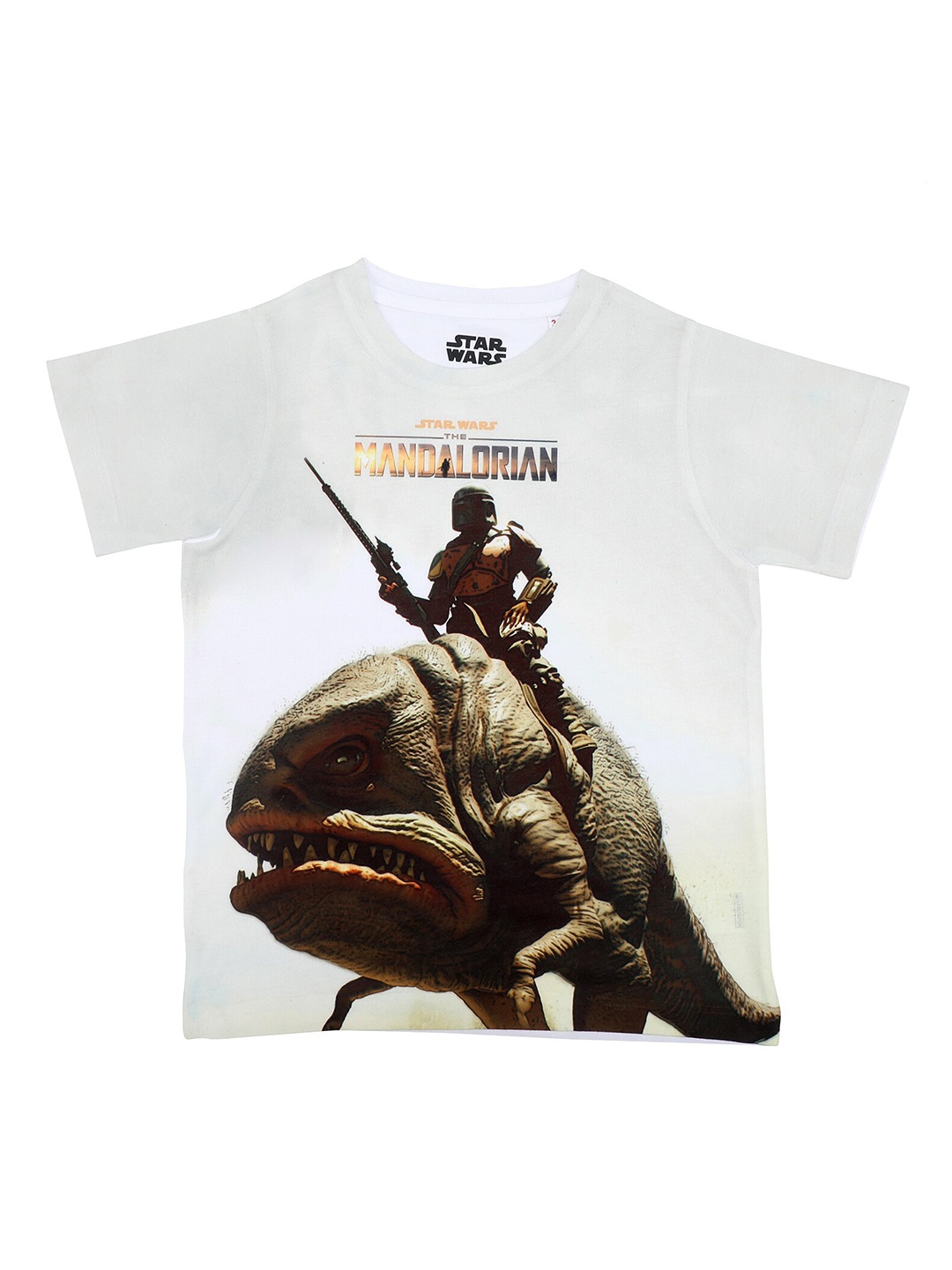 

Star Wars by Wear Your Mind Boys White The Mandalorian Printed T-shirt