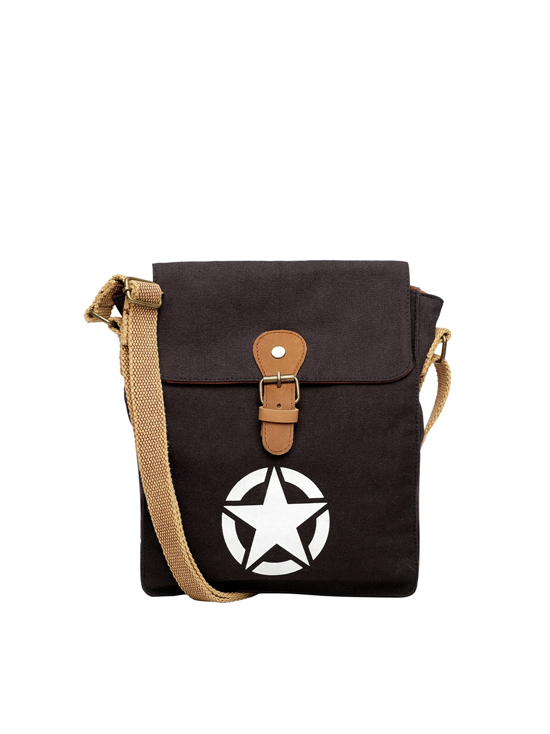 

The House of Tara Unisex Black & Brown Printed Messenger Bag