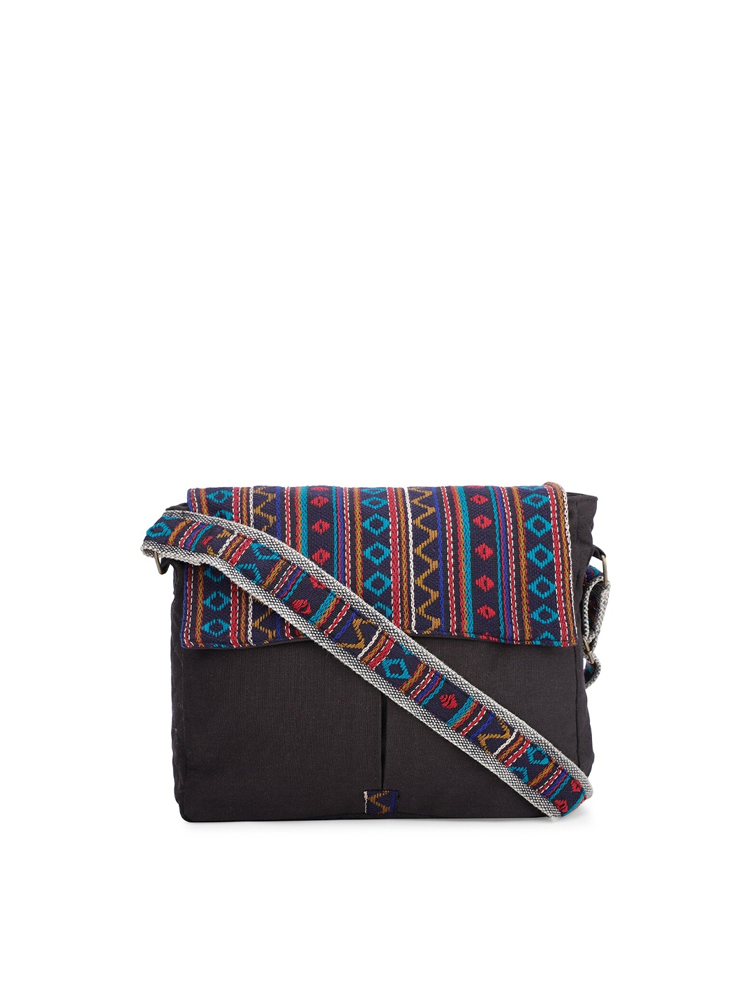 

The House of Tara Unisex Black & Blue Textured Messenger Bag