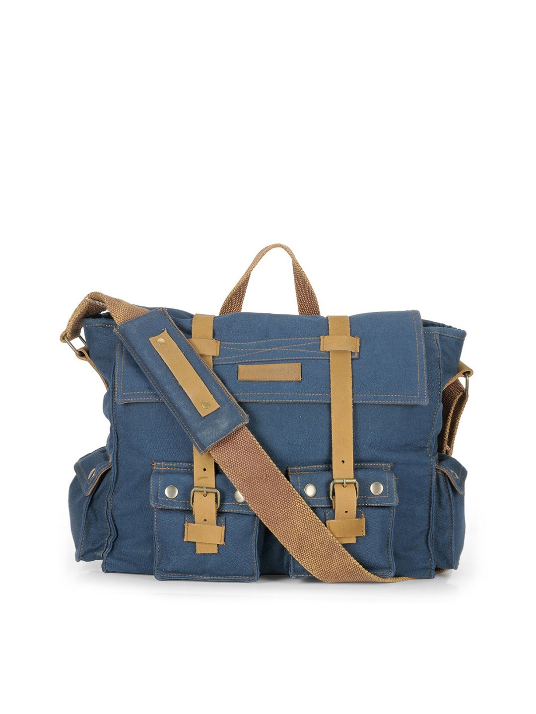 

The House of Tara Unisex Blue & Tan Brown Messenger Bag