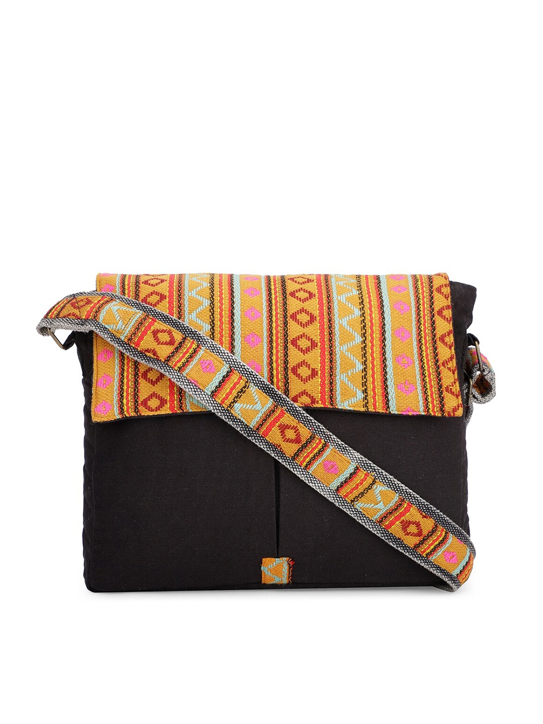 

The House of Tara Unisex Black & Beige Textured Messenger Bag