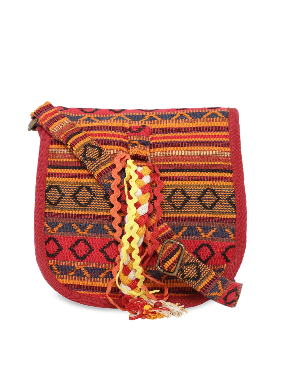 

The House of Tara Multicoloured Handloom Fabric Sling Purse Bag with Tassel, Multi