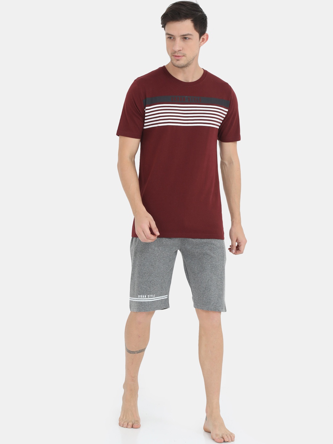 

Masculino Latino Men Maroon & Grey Printed Loungewear