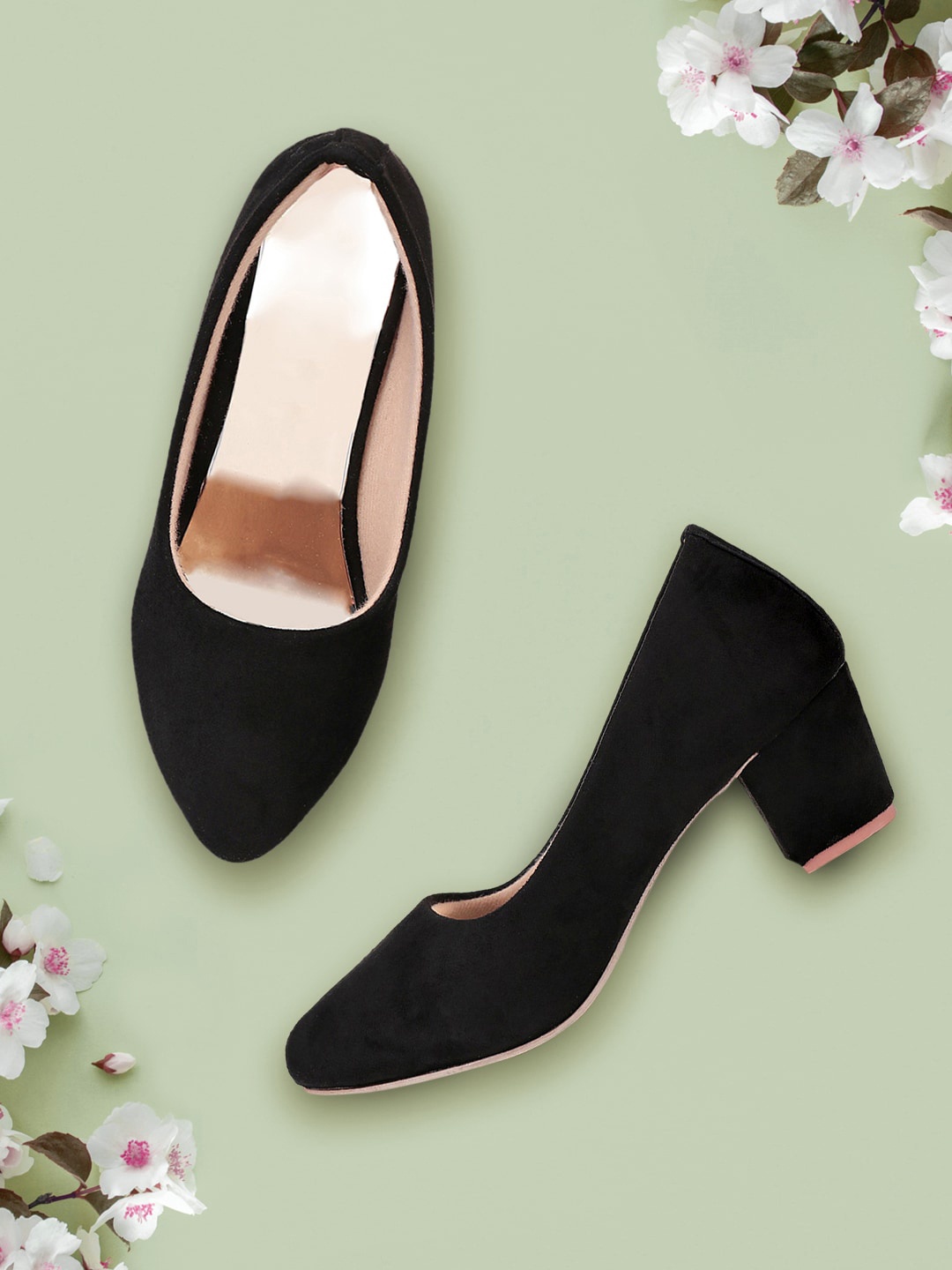

Shoetopia Black Suede Block Pumps
