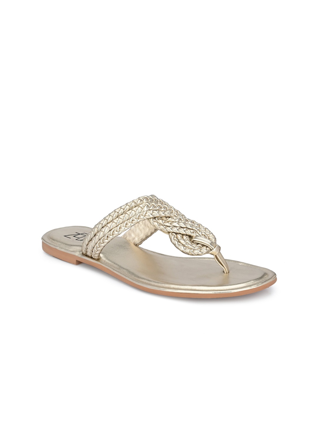 

Zebba Women Gold-Toned Woven Design Open Toe Flats