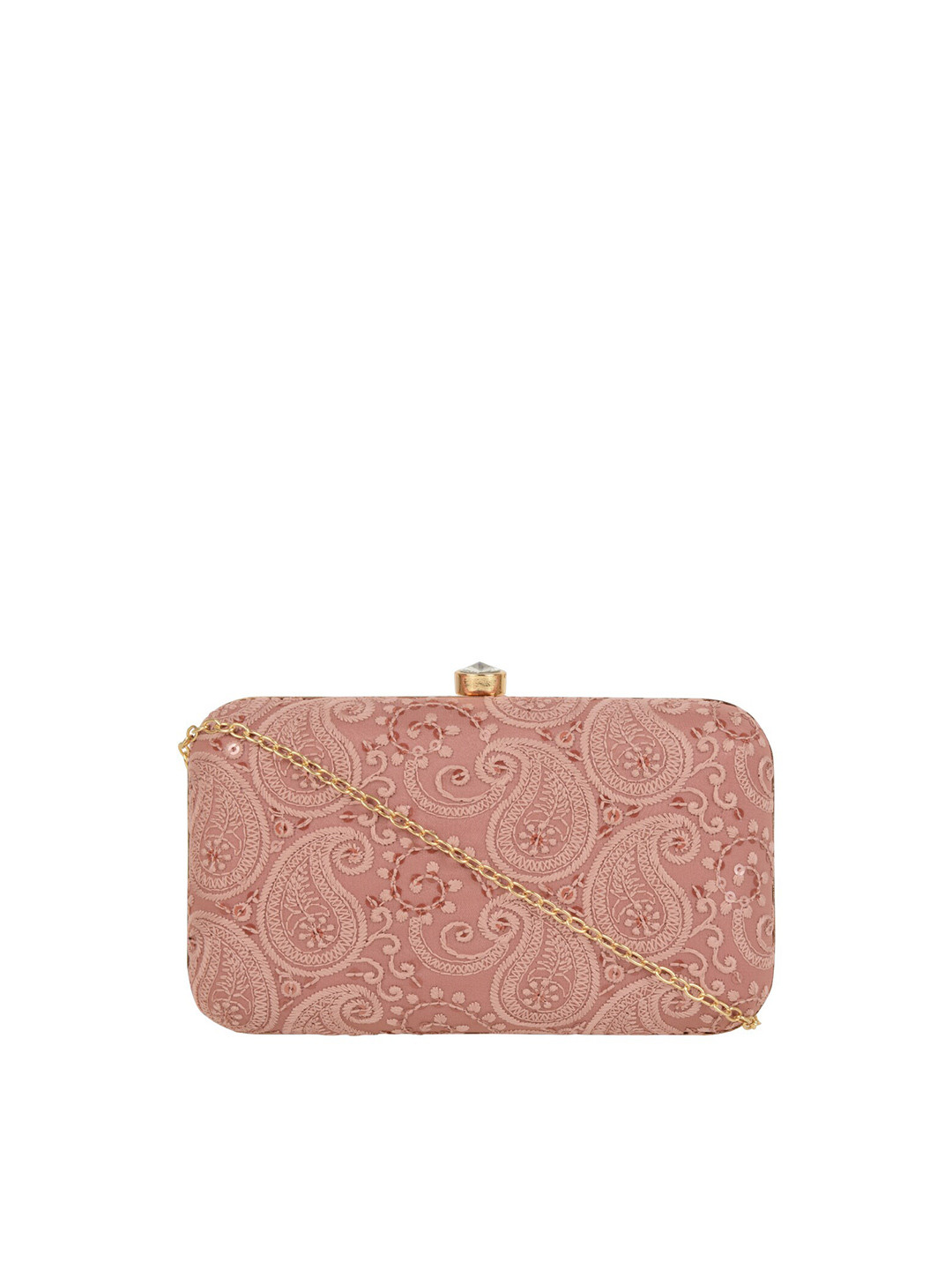 

HORRA Women Peach-Coloured Embroidered Box Clutch