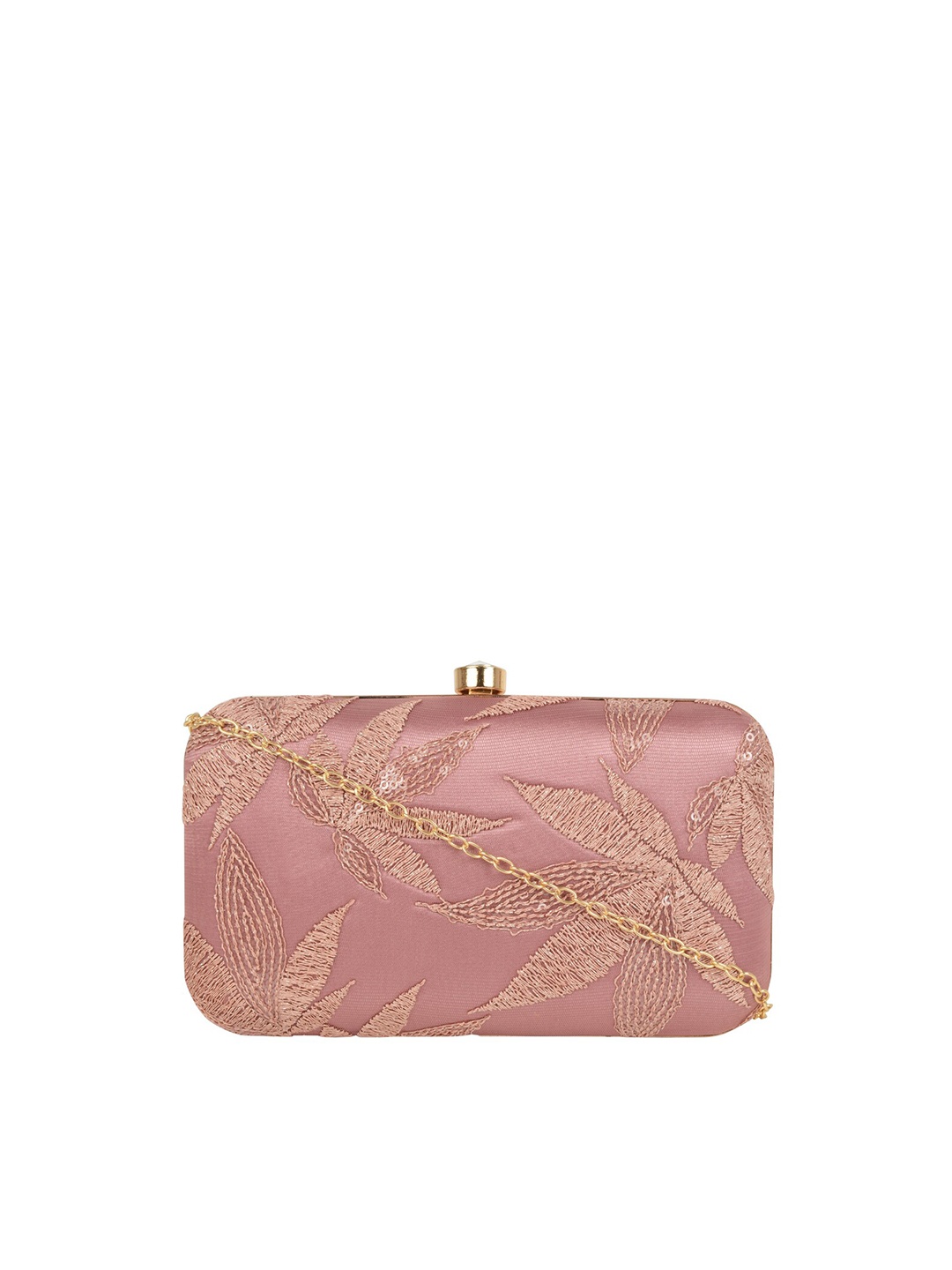 

HORRA Women Pink & Gold-Toned Embroidered Box Clutch
