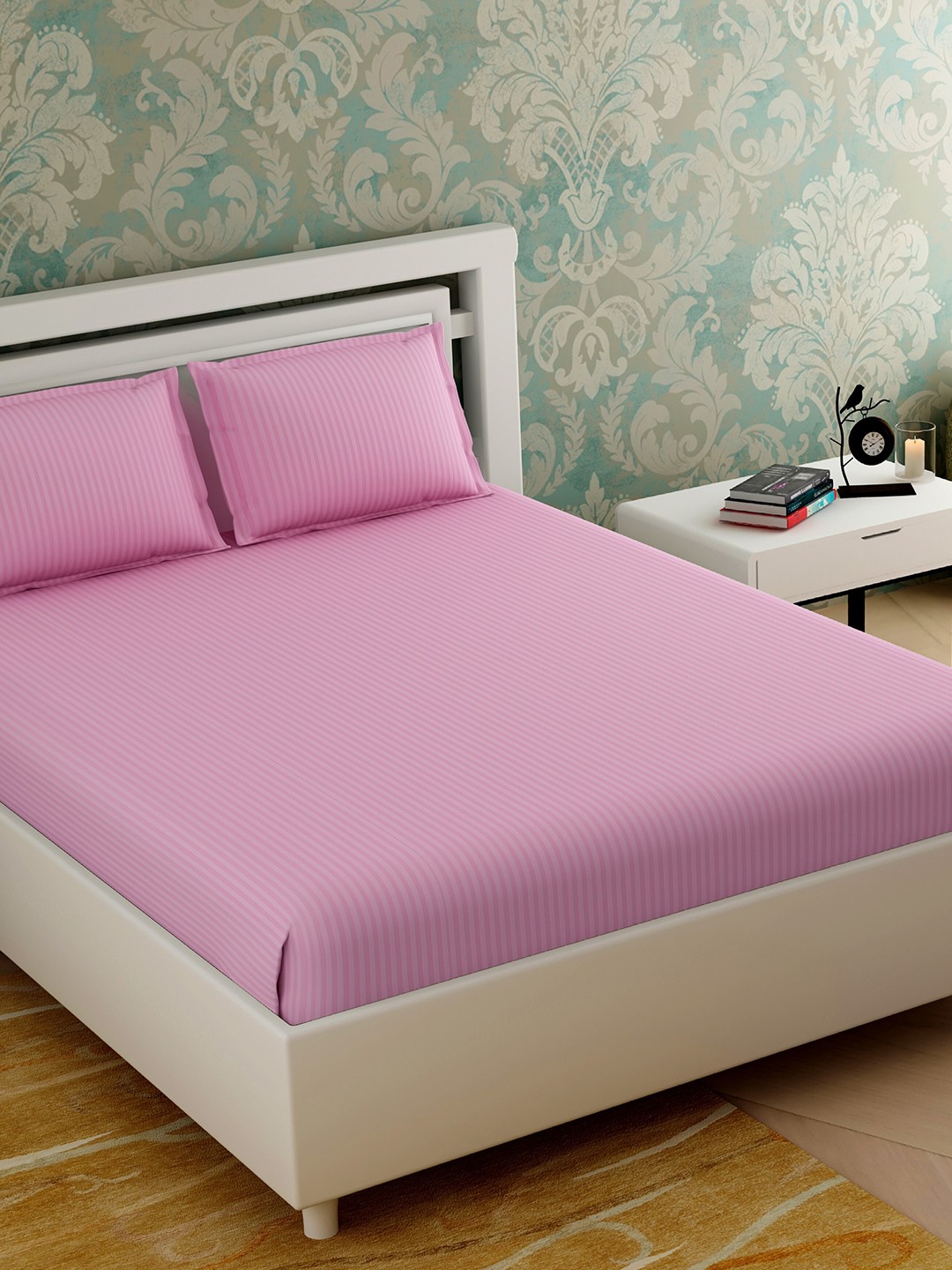

Varde Pink Striped 210 TC King Bedsheet with 2 Pillow Covers