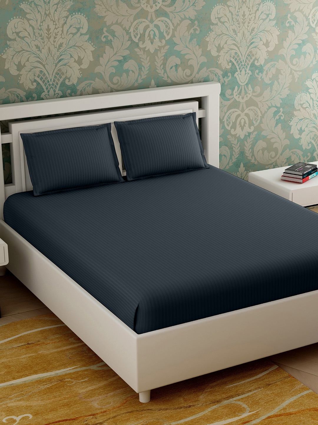 

Varde Black Striped 210 TC King Bedsheet with 2 Pillow Covers