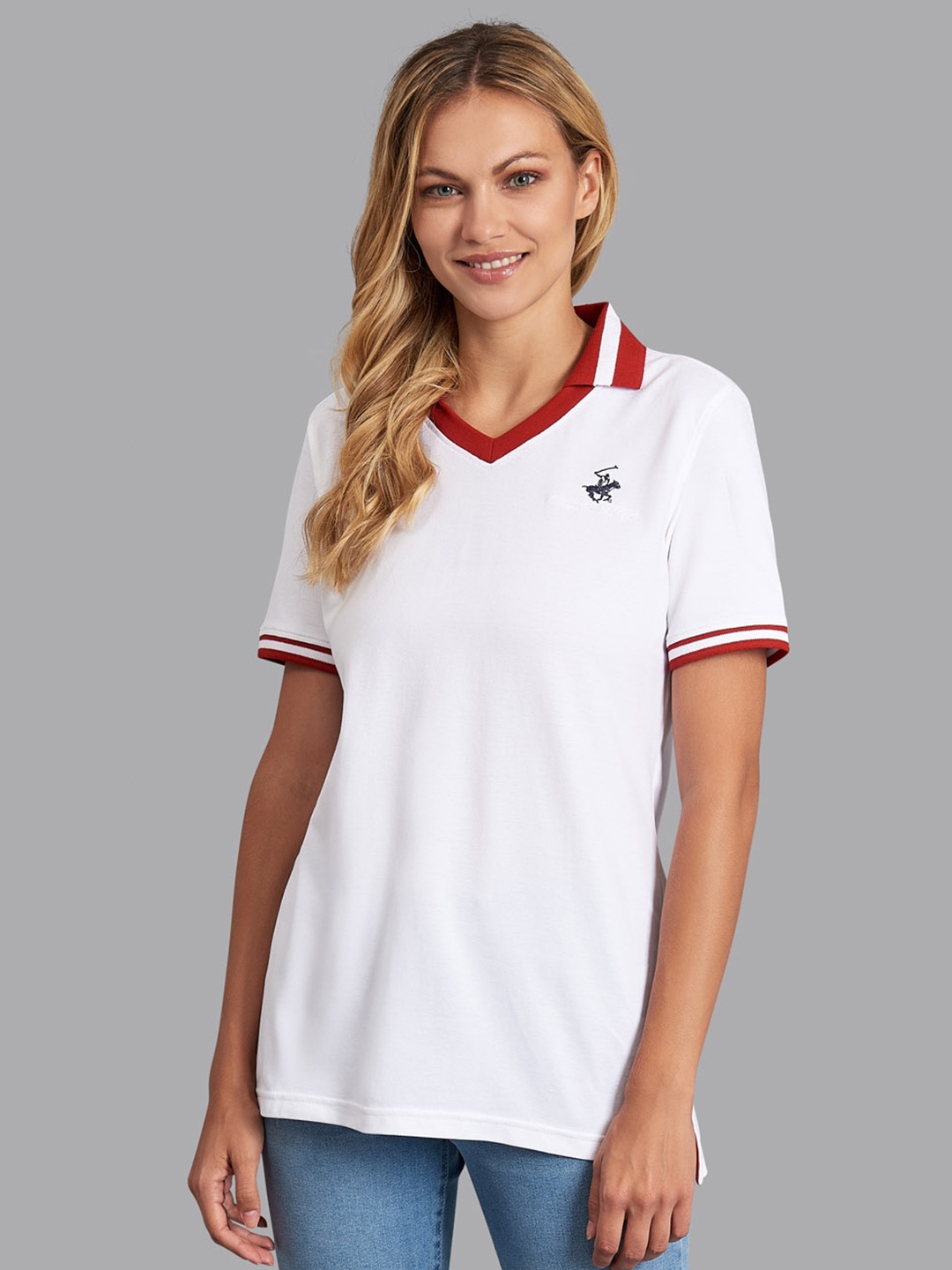 

Beverly Hills Polo Club Women White V-Neck T-shirt