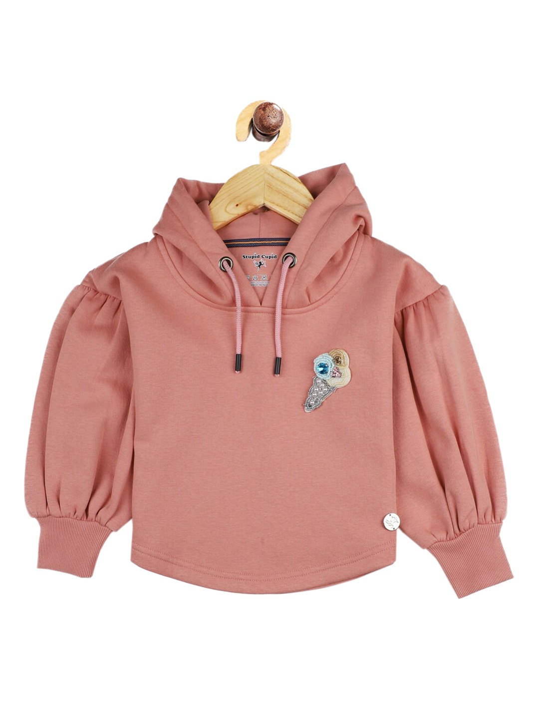 

Stupid Cupid Girls Peach-Coloured Hooded Sweatshirt