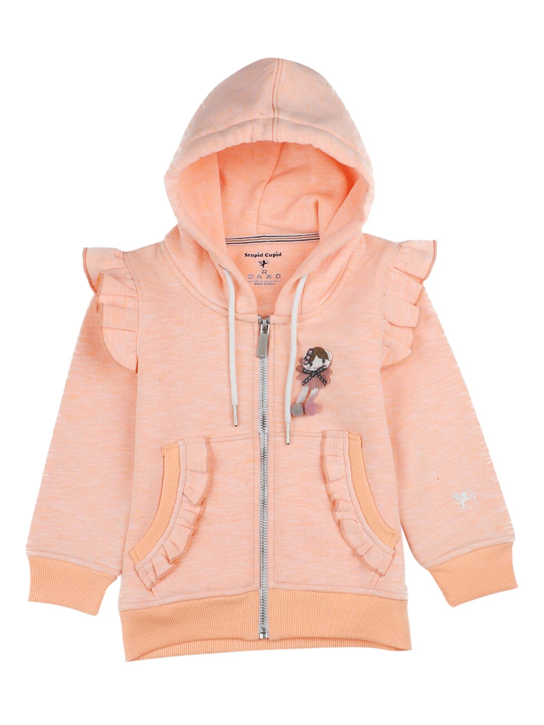 

Stupid Cupid Girls Orange Sweatshirt with Ruffle Detail