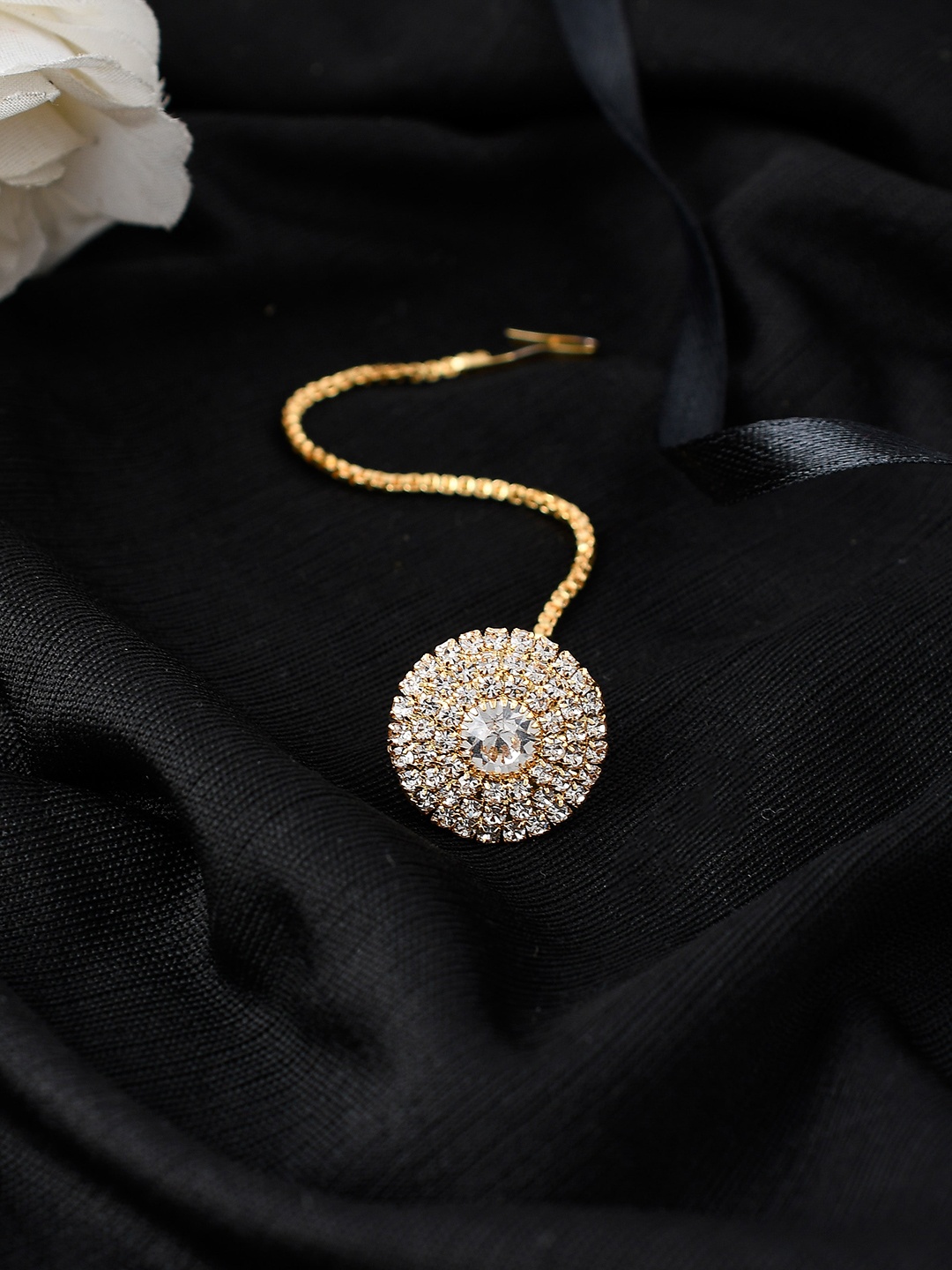 

Silvermerc Designs Gold-Plated Stone Studded Borla Maang Tika