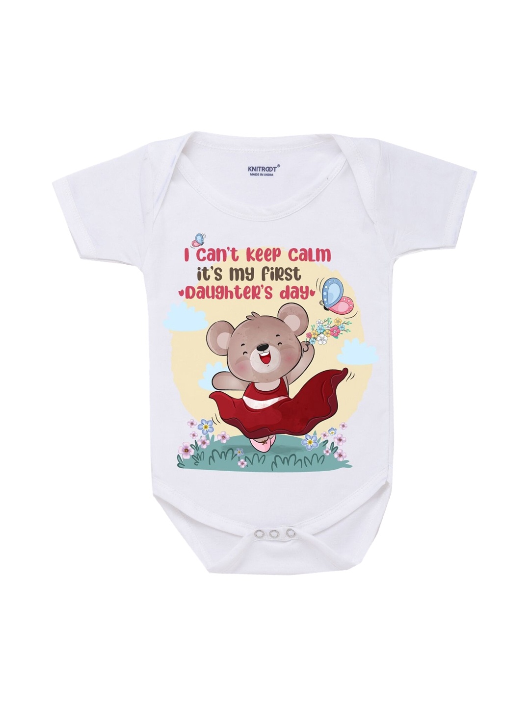 

KNITROOT Infant Kids White Cotton Calm First Daughters Day Printed Bodysuit