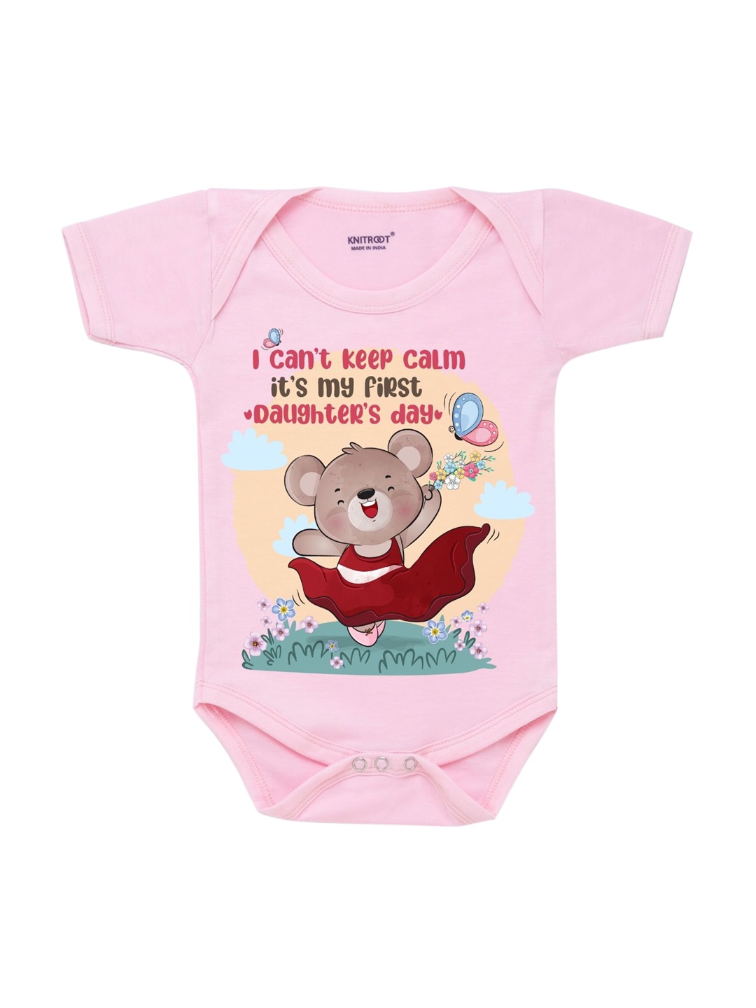 

KNITROOT Infant Kids Pink Calm First Daughters Day Cotton Printed Bodysuit