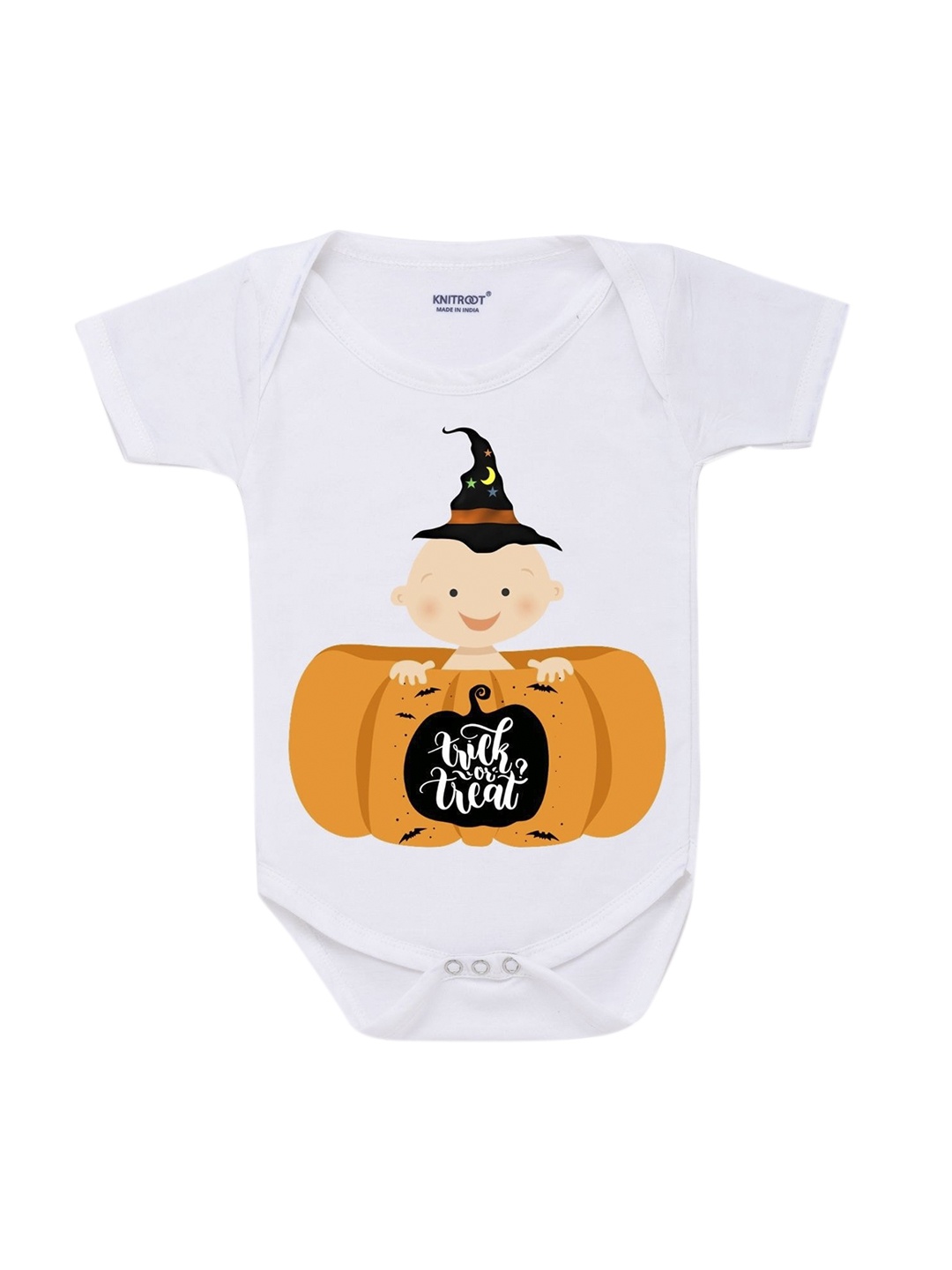 

KNITROOT Infant Kids White Trick or Treat Cotton Printed Bodysuit