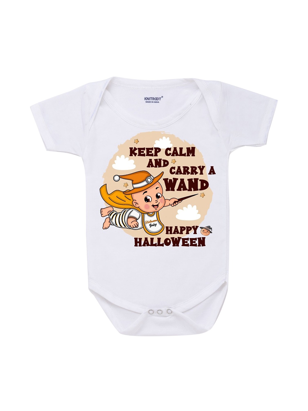 

KNITROOT Infant Kids White Carry a Wand Cotton Printed Bodysuit