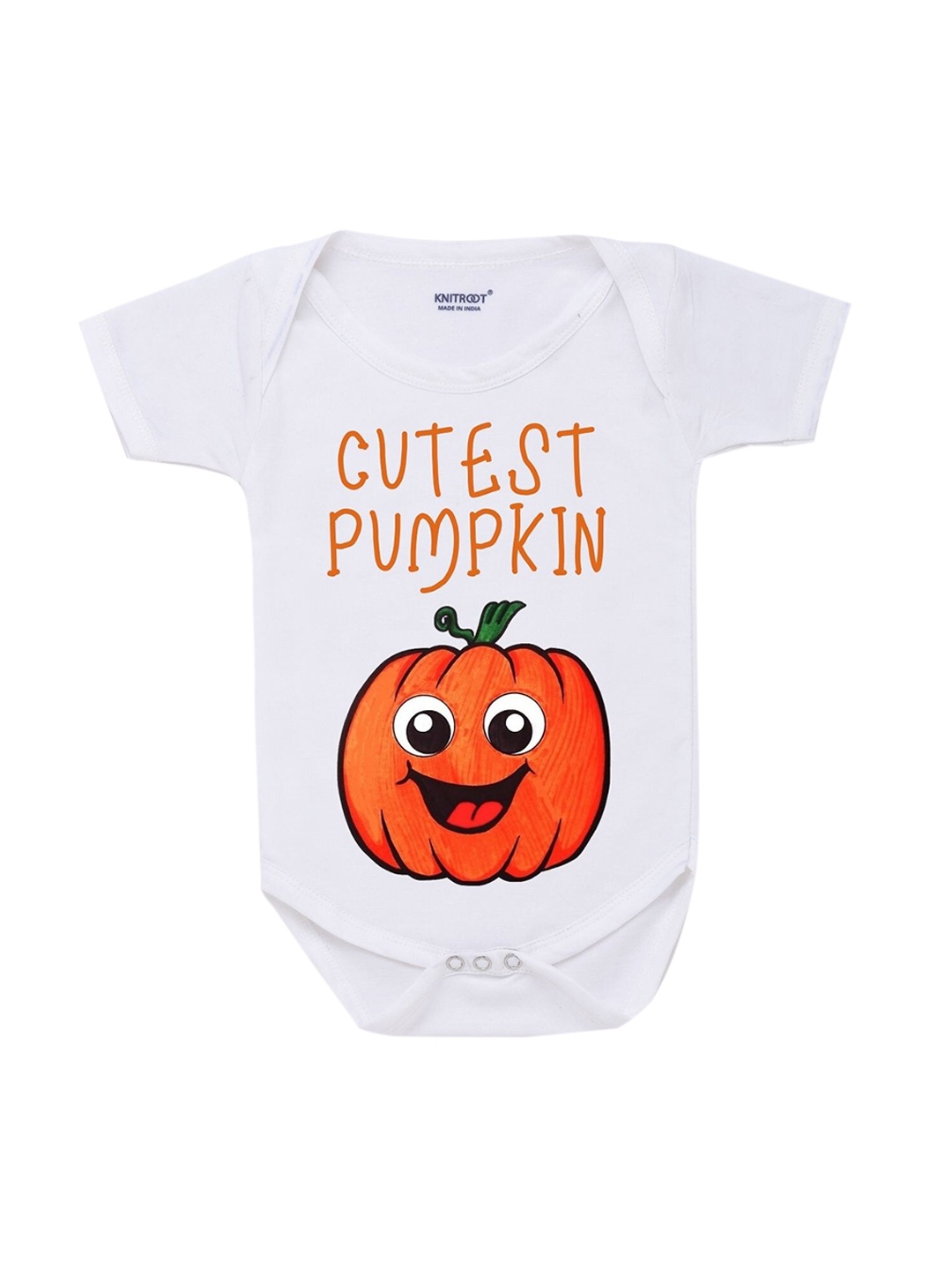 

KNITROOT Infant Kids White Cutest Pumpkin Cotton Printed Bodysuit