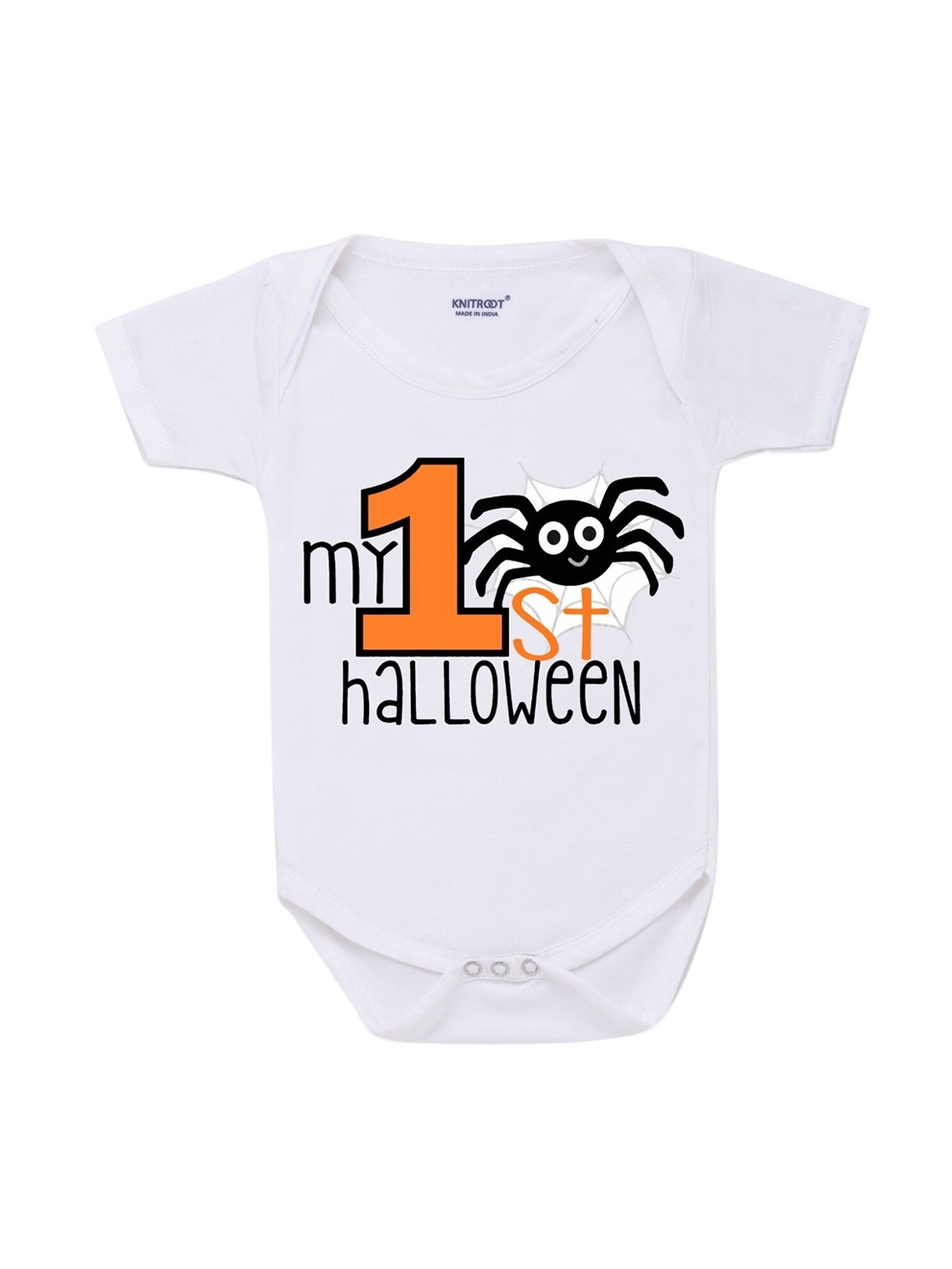 

KNITROOT Infant Kids White Cotton 1st Halloween-spider Printed Bodysuit