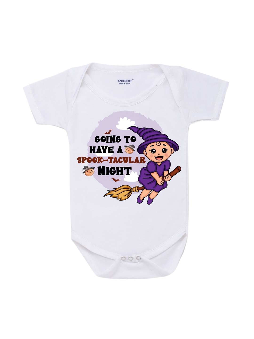 

KNITROOT Infant Kids White Spook-Tacular Night Cotton Printed Bodysuit