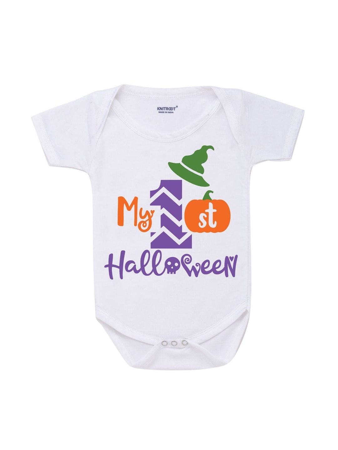 

KNITROOT Infant White Kids 1st Halloween Cotton Printed Bodysuit