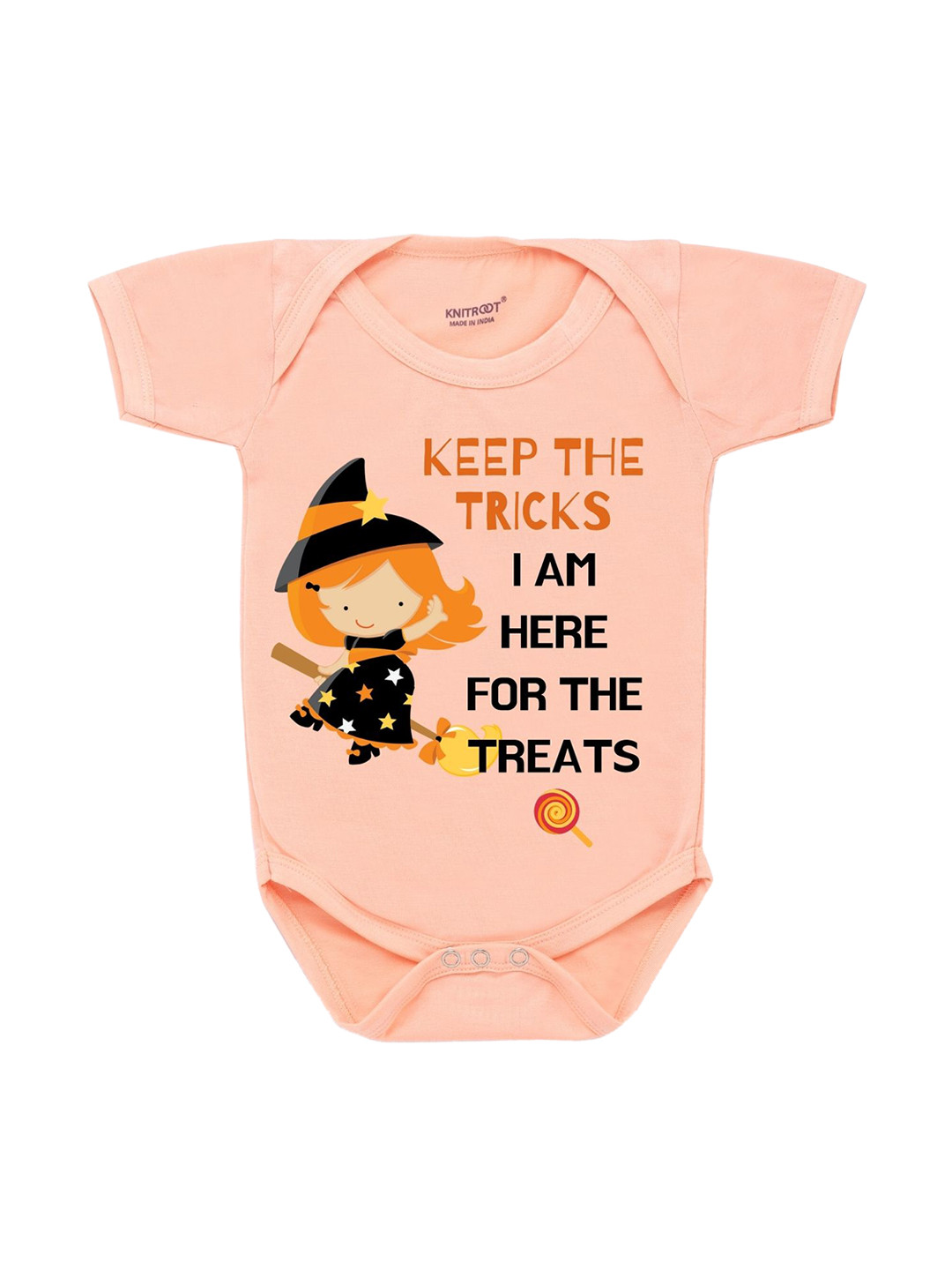 

KNITROOT Infant Kids Peach Here for the Treats Cotton Printed Bodysuit