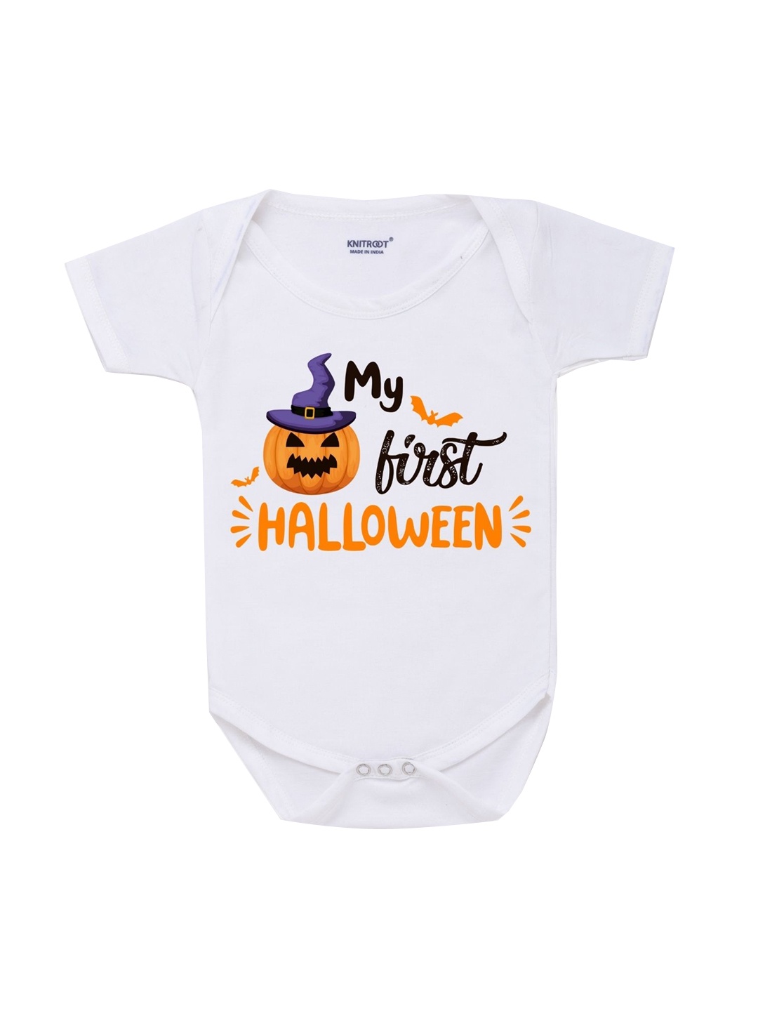 

KNITROOT Infant Kids White First Halloween Cotton Printed Bodysuit