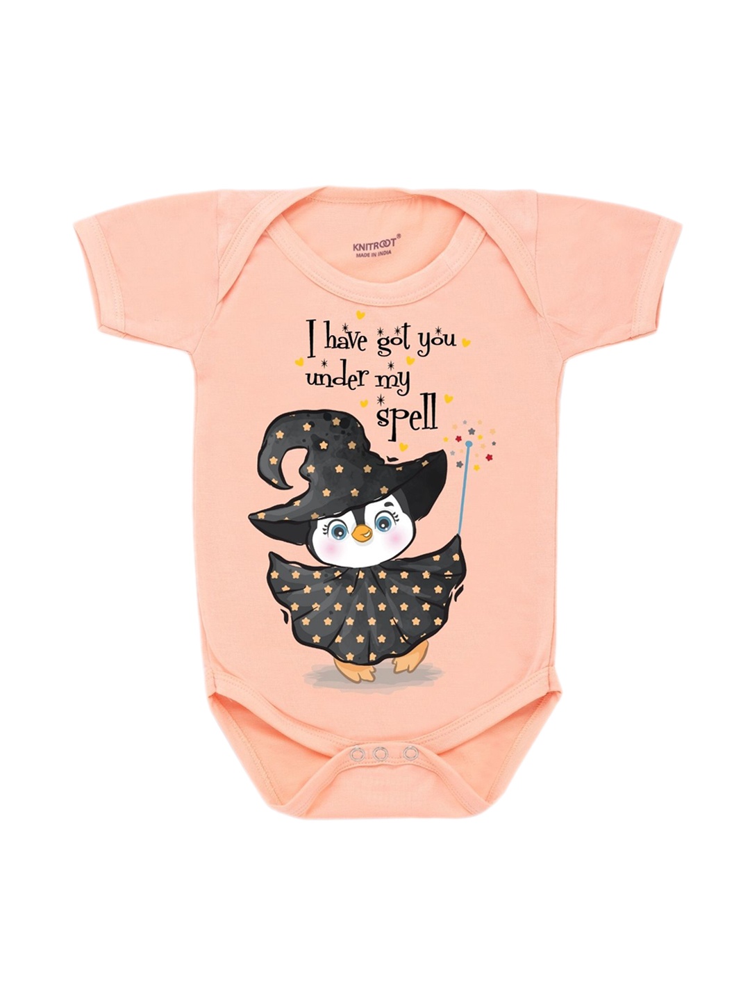 

KNITROOT Infant Kids Peach Under my Spell Peach Cotton Printed Bodysuit
