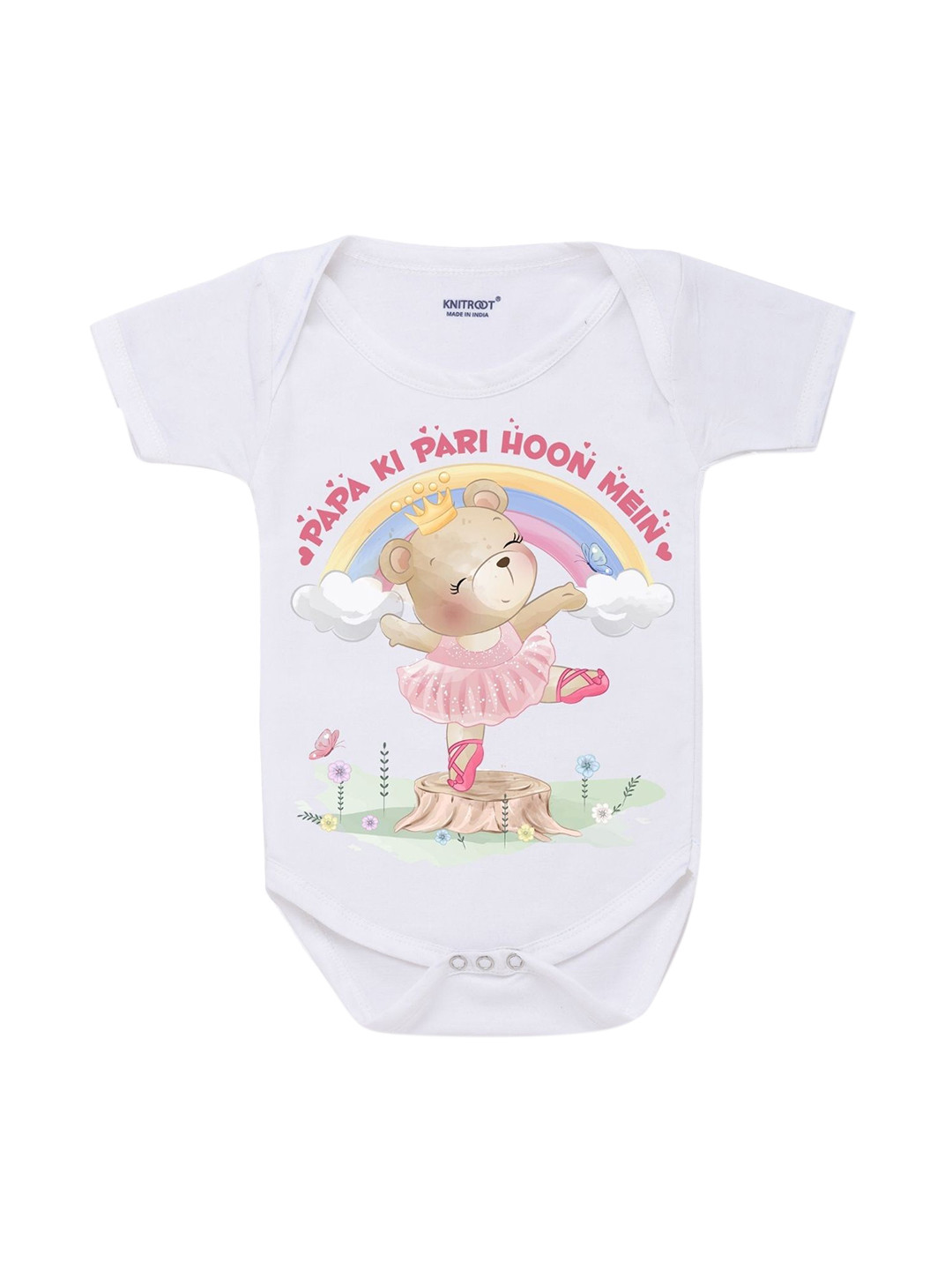 

KNITROOT Infant Kids White Papa ki Pari Cotton Printed Bodysuit
