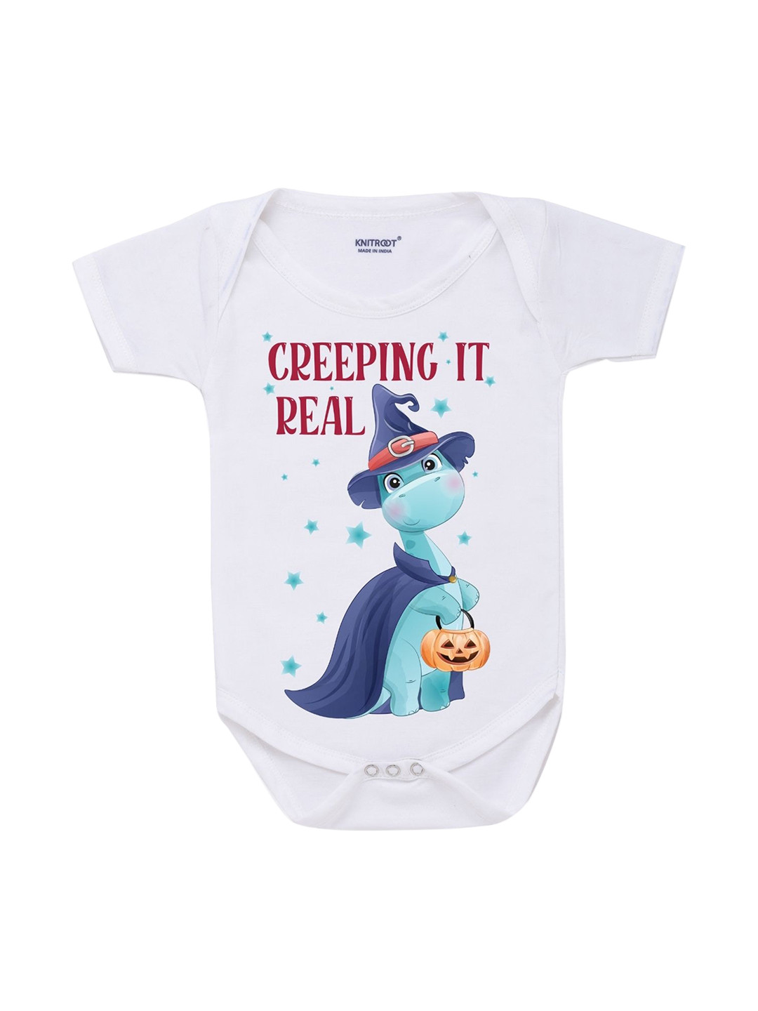

KNITROOT Infant Kids White Creeping it Real Cotton Printed Bodysuit