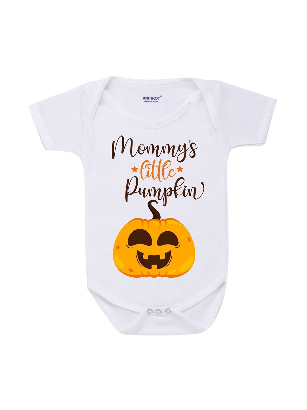 

KNITROOT Infants White & Orange Mommys Pumpkin Printed Pure Cotton Bodysuit