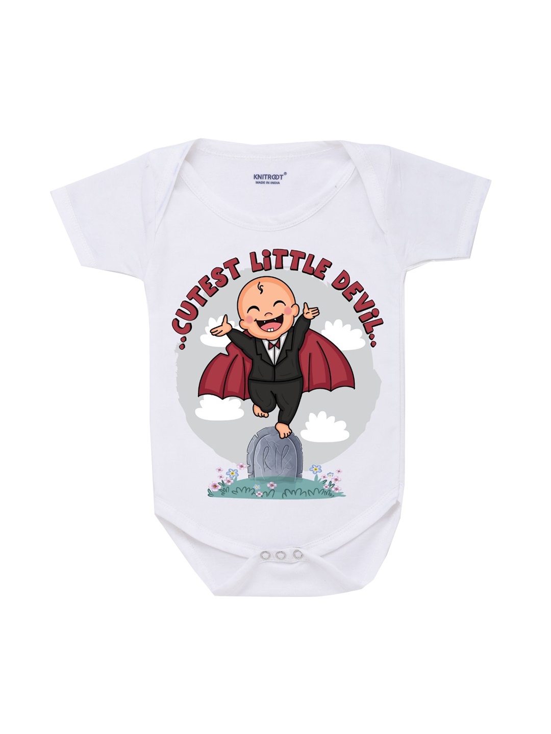 

KNITROOT Infants White Little Devil Printed Bodysuit