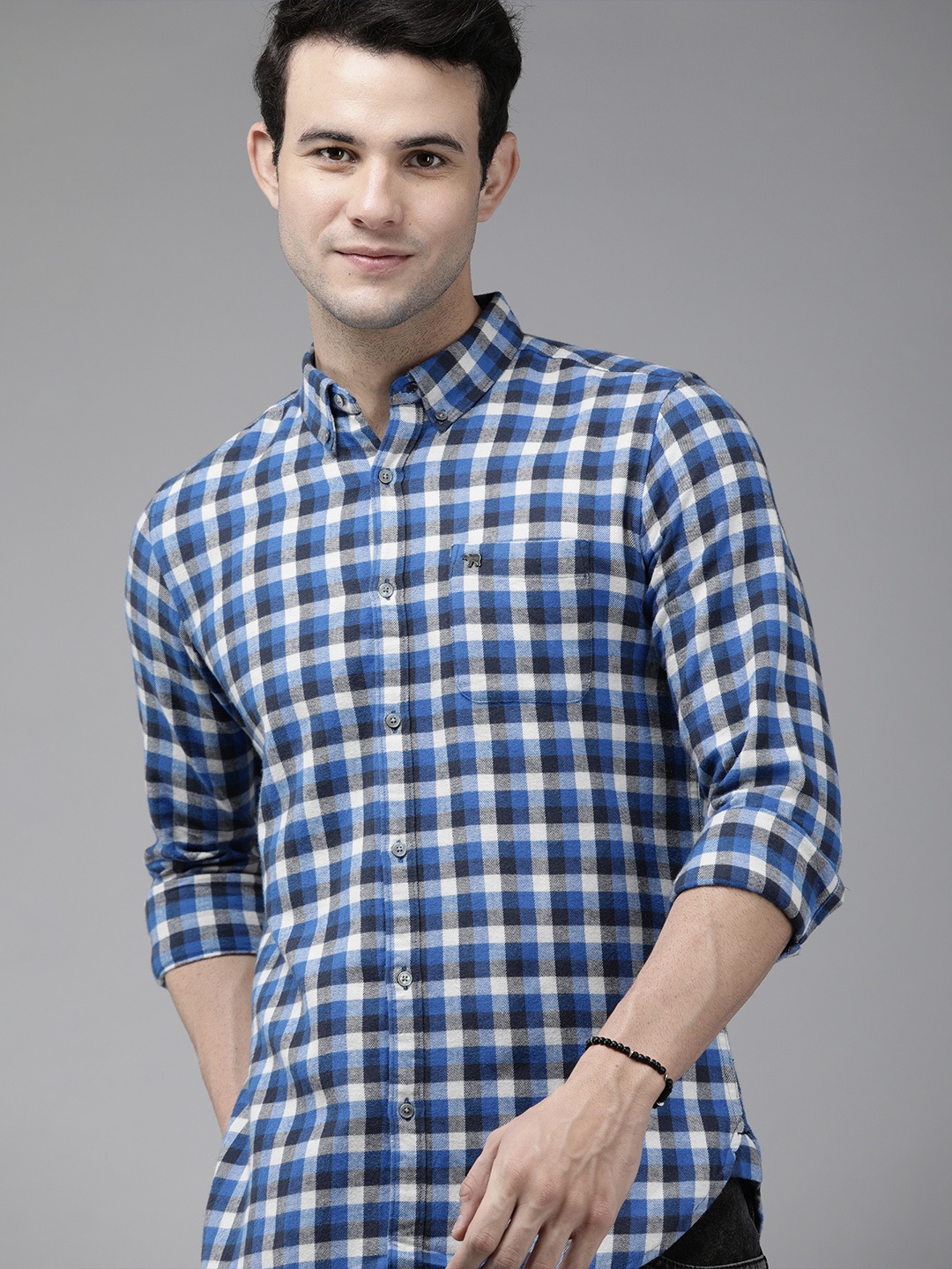 

THE BEAR HOUSE Men Blue Slim Fit Checked Casual Shirt