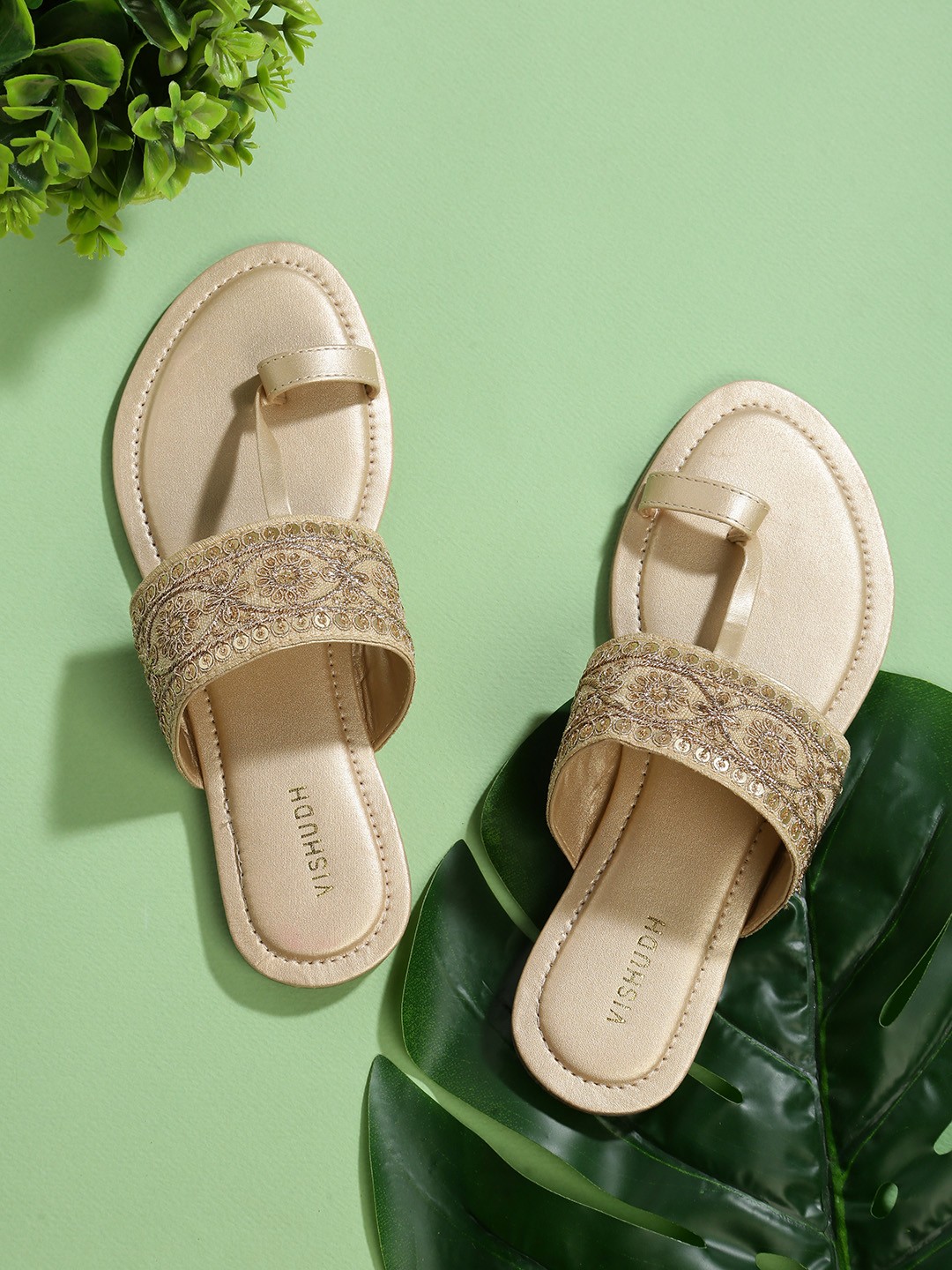 

Vishudh Women Gold-Toned One Toe Flats